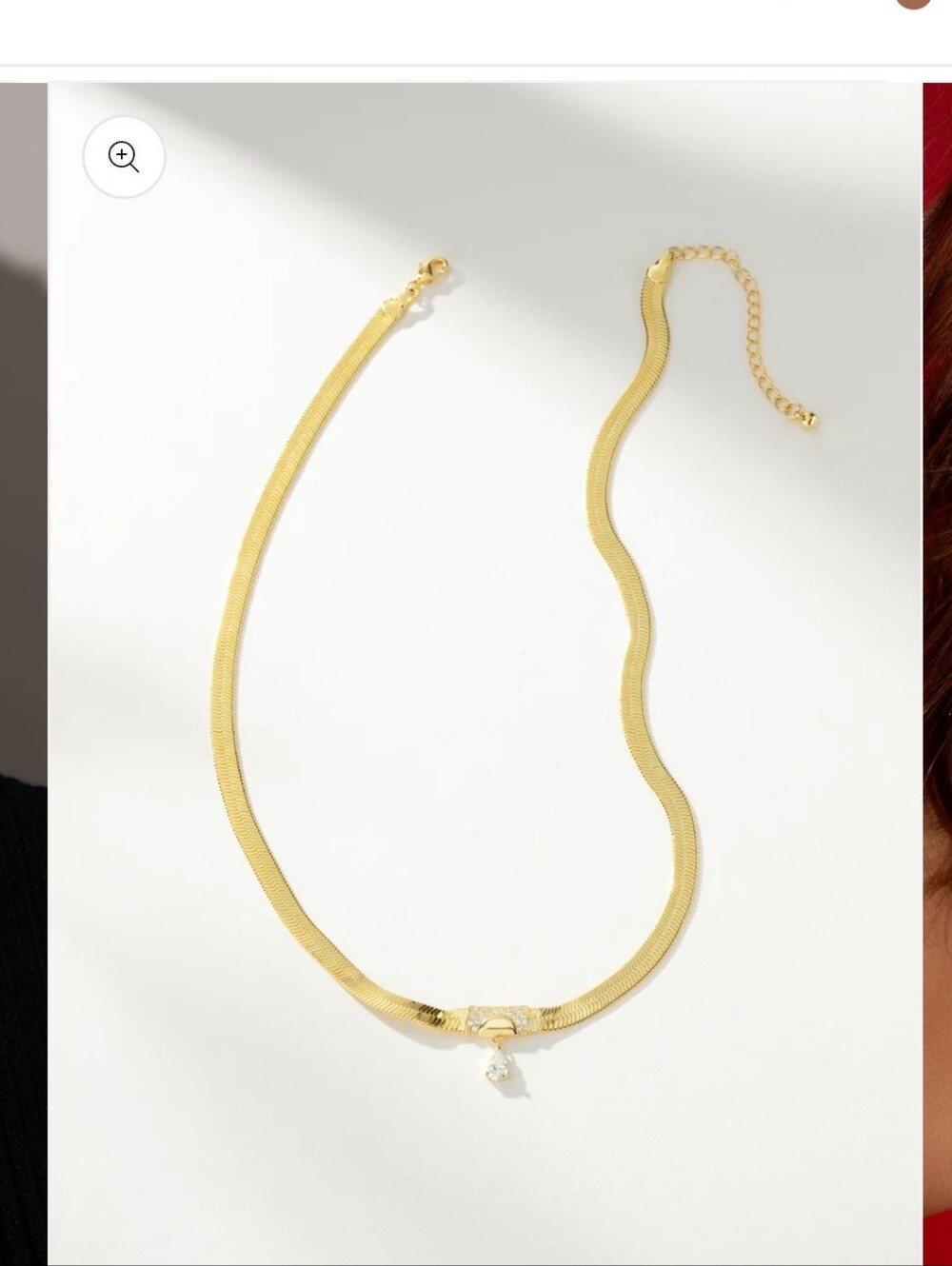 Uncommon James Gold Herringbone Necklace with Teardrop Crystal